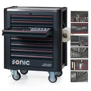 RADIONIČKA KOLICA NEXT S9 S 363 DIJELA ALATA + SPUŽVA UDARNIH KLJUČEVA 307302 + NOSAČ LAPTOPA